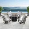 5pc Outdoor Dining Set With 44" Round Fire Table, 4 Deep Seating Swivel Rocking Chairs & Table Fabric Covers - Gray/Copper - Oakland Living