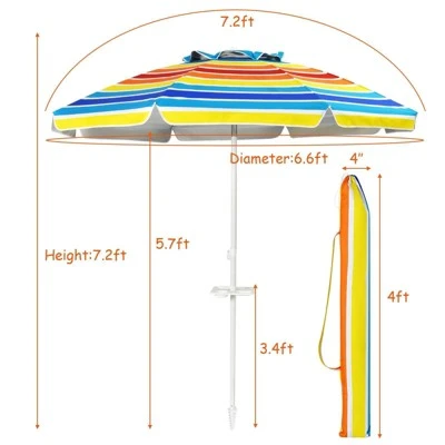 7.2' X 7.2' Portable Sunshade Beach Umbrella With Sand Anchor And Carry Bag - Wellfor - Image 4