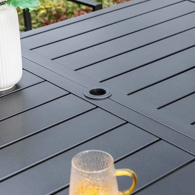 7pc Outdoor Dining Set With Chairs & Metal Table With Umbrella Hole - Captiva Designs - Image 2