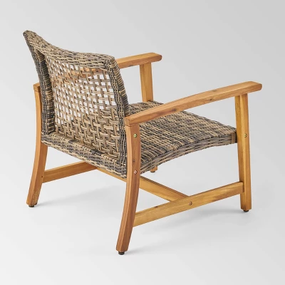 Augusta 5pc Wood & Wicker Club Chairs & Fire Pit Set - Natural/Gray/Light Gray - Christopher Knight Home - Image 2