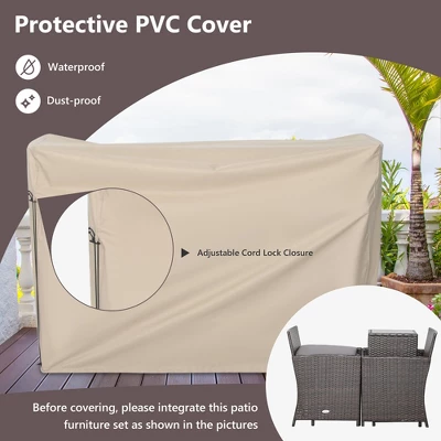 Costway 5PCS Patio Rattan Furniture Set Ottoman Cushioned W/Cover Space Saving Off White/Gray/Red/Turquoise - Image 5