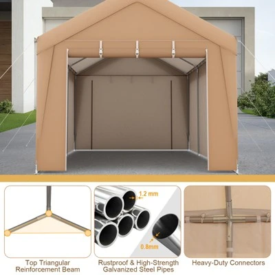 Costway 10x20FT Patio Heavy Duty Carport Garage Removable Sidewall Zippered Door Outdoor - Image 6