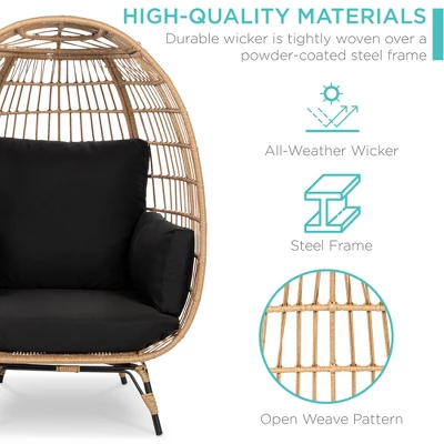 Best Choice Products Wicker Egg Chair Oversized Indoor Outdoor Patio Lounger W/ Steel Frame, 440lb Capacity - Image 3