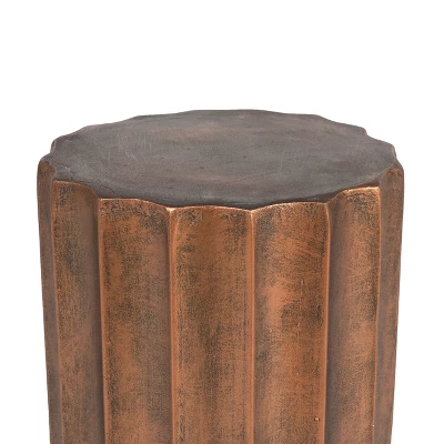 LuxenHome Weathered Copper Cement Indoor Outdoor Round Side Table - Image 4