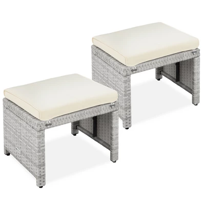 Best Choice Products Set Of 2 Multipurpose Patio Wicker Ottomans W/ Removable Cushions, Steel Frame - Image 9