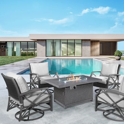 Kinger Home Novi 5-Piece Rattan Wicker Propane Fire Pit Set With An Aluminum Frame - Image 13