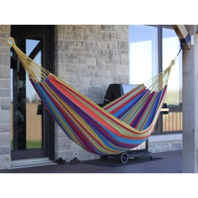The Hamptons Collection 144” Yellow And Purple Striped Two Person Brazilian Style Hammock