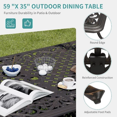 COZONY Cast Aluminum Outdoor Dining Table, Patio Table For 6-8 People, Rust-Resistant Metal Dining Table With Umbrella Hole For Garden Backyard Deck - Image 5