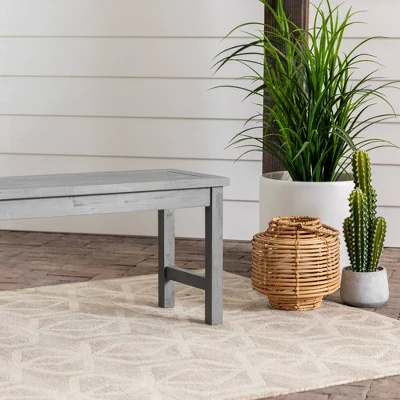 Ravenscroft Modern Boho Acacia Wood Slat Top Outdoor Dining Bench - Gray Wash - Saracina Home - Image 6