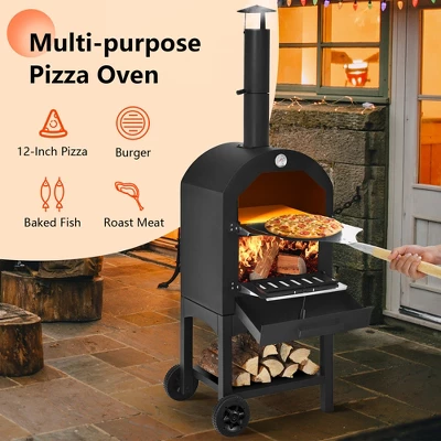Costway Outdoor Pizza Oven Wood Fire Pizza Maker Grill W/ Pizza Stone & Waterproof Cover - Image 4