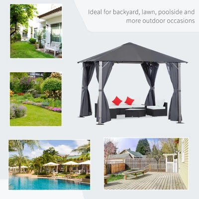 Outsunny Patio Gazebo 10' X 10' Outdoor Soft Top Canopy Tent With Zippered Mesh Sidewalls, Privacy Curtains, Netting - Image 4