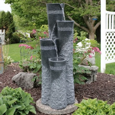 Sunnydaze Decor Sunnydaze 41"H Electric Polystone 4-Tier Staggered Pillars Outdoor Water Fountain With LED Lights