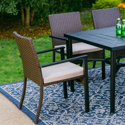 7pc Outdoor Dining Set With Rectangular Steel Table With 1.9" Umbrella Hole & Rattan Wicker Chairs With Cushions - Beige - Captiva Designs - Image 2