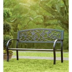 Plow & Hearth Hummingbird Metal Garden Bench, In Black