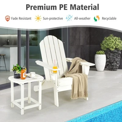 Tangkula Patio 3PCS Adirondack Chair Side Table Set Outdoor Chair Set With End Table Weather Resistant Cup Holder For Backyard Garden White - Image 2