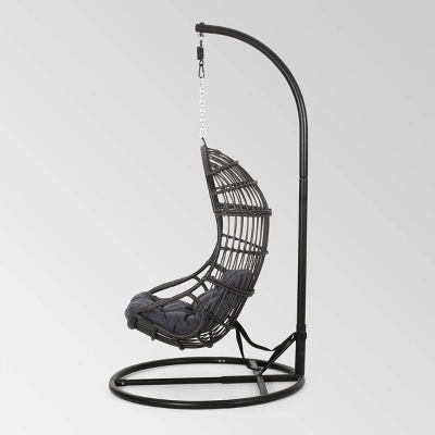 Crumpton Outdoor Wicker Hanging Chair With Stand - Gray/Dark Gray - Christopher Knight Home - Image 5