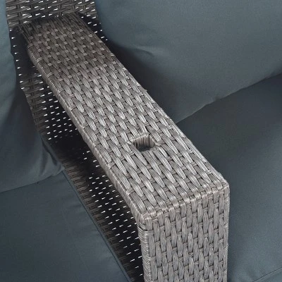 2pc Outdoor Wicker Conversation Sectional Set With Cushions & Half-Moon Side Table For Umbrella - Gray - GODEER - Image 15