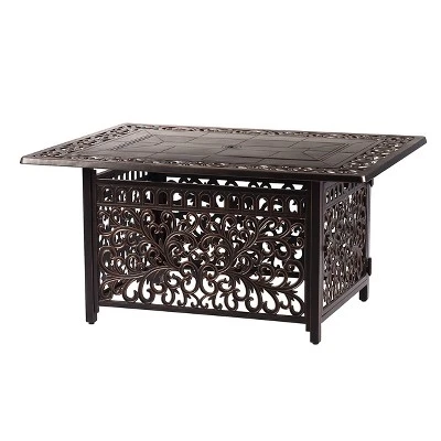 5pc Outdoor Dining Set With 48" Rectangle Fire Table & Deep Seating Swivel Rocking Chairs, Wind Blocker Lid & Covers - Oakland Living - Image 3