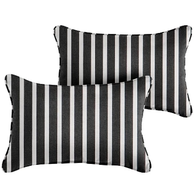 2pk Rectangle Sunbrella Stripe Indoor Outdoor Corded Throw Pillows Black/White - Image 3