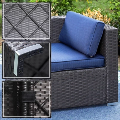 6pc Outdoor Rattan Wicker Sectional Sofa Set - Blue - Captiva Designs - Image 6