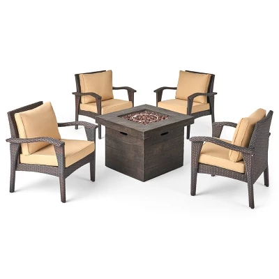 Keana 5pc Faux Rattan Club Chair & Fire Pit Chat Set - Christopher Knight Home - Image 14