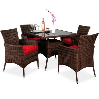 Best Choice Products 5-Piece Indoor Outdoor Wicker Patio Dining Table Furniture Set W/ Umbrella Cutout, 4 Chairs - Image 9