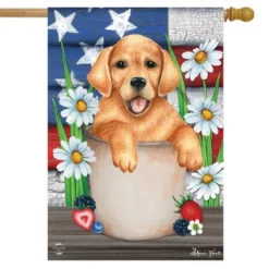 American Lab Patriotic House Flag Dog Puppy USA 28" X 40" Briarwood Lane