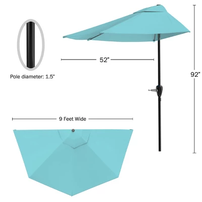 Nature Spring Half Canopy Patio Umbrella - 9', Blue - Image 3