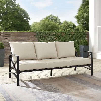Kaplan Outdoor Metal Sofa Oil Rubbed Bronze With Cushions - Crosley - Image 6