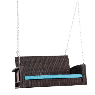 Outsunny 2-Person Wicker Hanging Porch Swing Bench Outdoor Chair With Cushions - Image 9