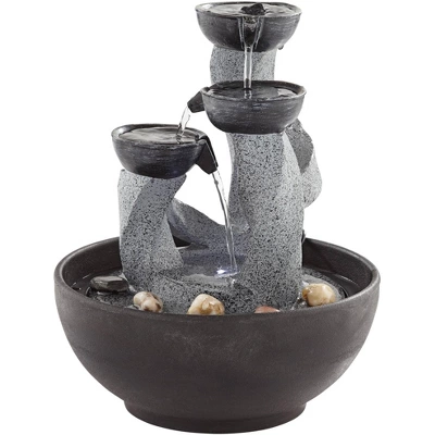 John Timberland Three Twist Column Modern Zen Cascading Bowls Indoor Tabletop Water Fountain With LED Light 11" For Table Office Desk Home Bedroom - Image 5