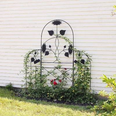 Achla Designs 90" Sunflower Decorative Iron Garden Trellis Black Powder Coat Finish