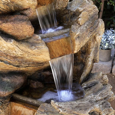47" Resin Outdoor 5-Tier Tree Trunk Waterfall Floor Fountain With LED Lights Brown - Alpine Corporation - Image 7