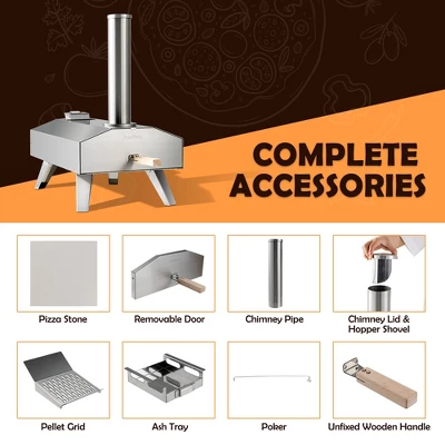 Costway Wood Pellet Pizza Oven Pizza Maker Portable Outdoor Pizza Stone W/ Foldable Leg - Image 4