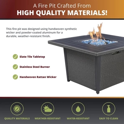 Kinger Home Ethan 5-Piece Rattan Wicker Propane Fire Pit Set With An Aluminum Frame - Image 2