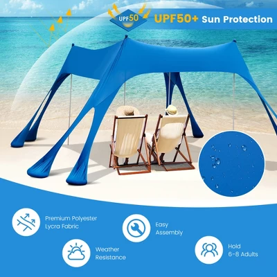 Costway 10 X 10 FT Beach Sunshade Canopy UPF50+ With Carry Bag &8 Sandbags &3 Shovels - Image 3