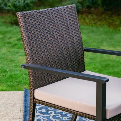 7pc Outdoor Dining Set With Rectangular Steel Table With 1.9" Umbrella Hole & Rattan Wicker Chairs With Cushions - Beige - Captiva Designs - Image 8