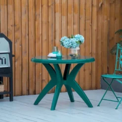 Outsunny Patio Dining Table With Umbrella Hole Round Outdoor Bistro Table For Garden Lawn Backyard