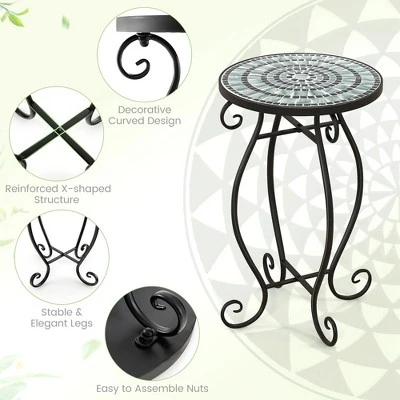 Costway Mosaic Outdoor Round End Table With Weather Resistant Ceramic Tile Tabletop - Image 4