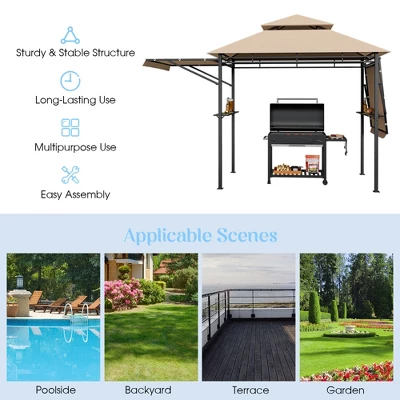 Tangkula 13.5'x 4'Patio BBQ Grill Gazebo Side Awnings Shelves 2-Tier Canopy Outdoor - Image 4