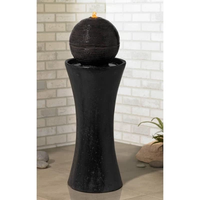 John Timberland Dark Sphere Modern Zen Bubbler Pillar Outdoor Floor Water Fountain With LED Light 30" For Yard Garden Patio Home Deck Porch Exterior