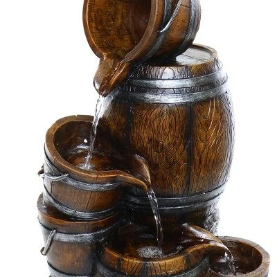 24" Indoor/Outdoor Tiered Barrels And Buckets Fountain Brown - Alpine Corporation - Image 2