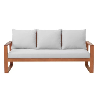 Grafton Eucalyptus 3 Seat Outdoor Bench With Cushions - Gray/Natural - Alaterre Furniture - Image 2