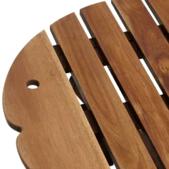 Teal Island Designs Farmhouse Rustic Acacia Wood Outdoor Accent Tables 21" X 19" Set Of 2 Natural Folding Slat Fish Tabletop For Spaces Patio Balcony