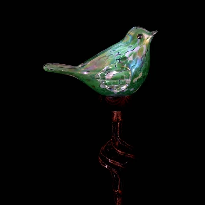31" Resin Solar Pearlized Glass Bird Finial Garden Stake Green - Exhart - Image 8