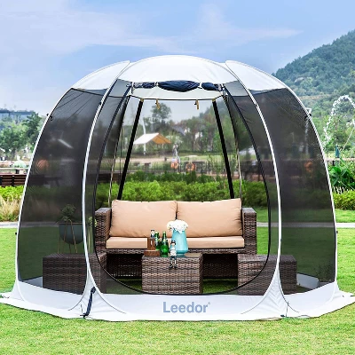Leedor Outdoor Pop Up Portable Screen Tent With Mesh Netting Fiberglass Gazebo Gray - Image 7