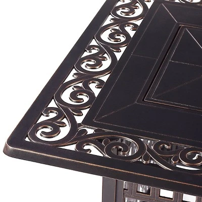 5pc Outdoor Dining Set With 48" Rectangle Fire Table & Deep Seating Swivel Rocking Chairs, Wind Blocker Lid & Covers - Oakland Living - Image 8