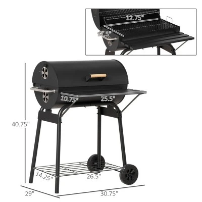 NicBex 30.75" Steel Portable BBQ Charcoal Smoker Grill,Outdoor Camping Grill With Side Shelf,Bottom Grate,Thermometer&Wheels,Idea For Backyard,Camping