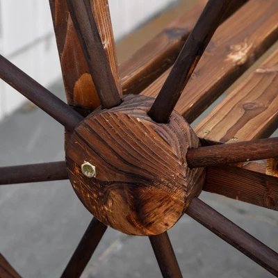 Outsunny Wooden Wagon Wheel Bench, 3-Person Rustic Slatted Seat, Outdoor Patio Furniture, Brown - Image 5