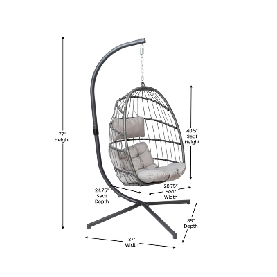 Emma And Oliver Awen Foldable Hanging Egg Chair With Woven Finish, Removable Cushions, And Included Stand For Indoor And Outdoor Use - Image 10